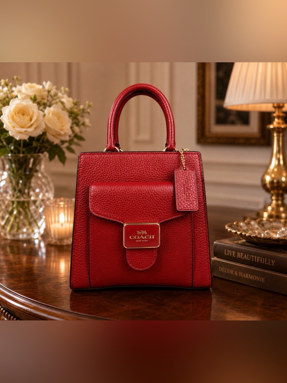 Coach Red Pebbled Leather Top-Handle Satchel